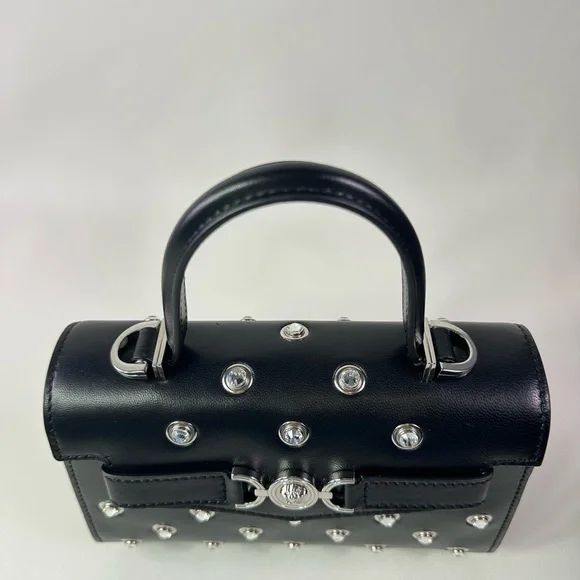 NEW! Versace Crystal Medusa 95 Studded Top Handle Shoulder Bag Black Lamb - Picture 5 of 11